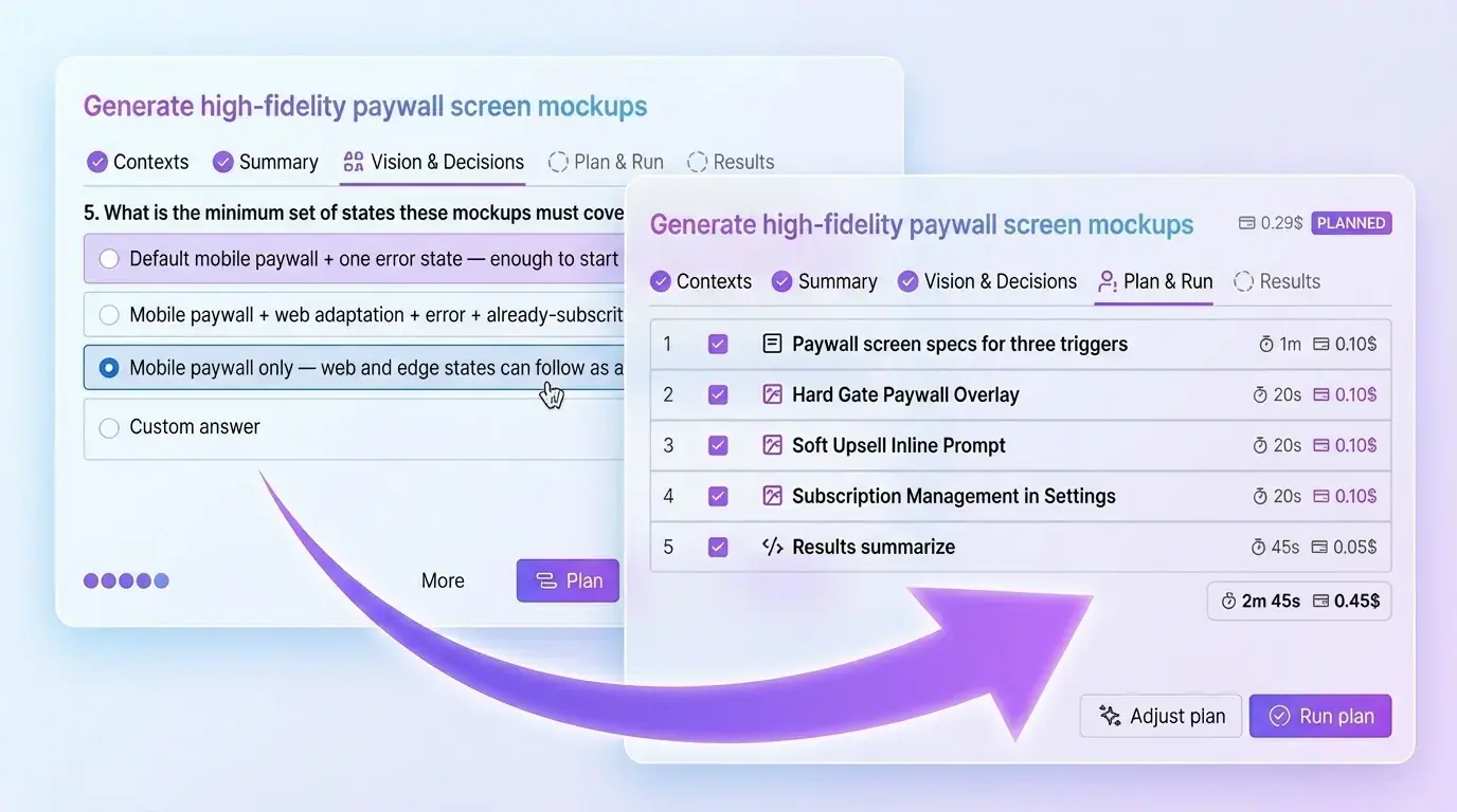Clarifying questions turning into a structured Jira plan inside Just