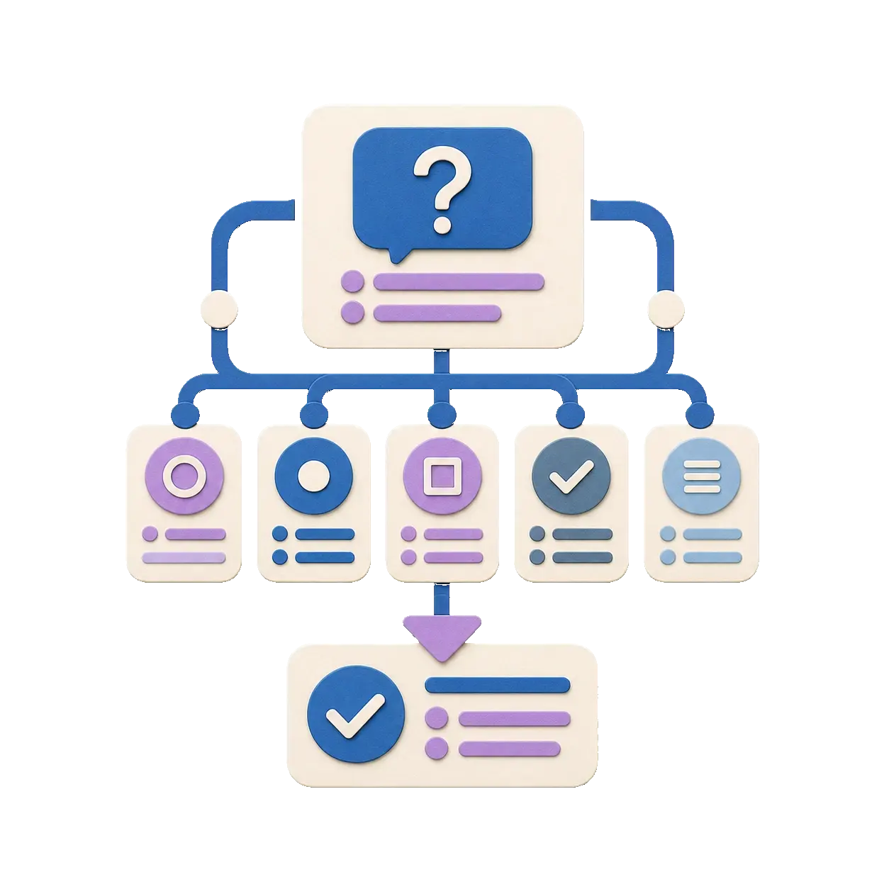 Paper-cut clarification stage with a question panel, option cards, and a final clarified result