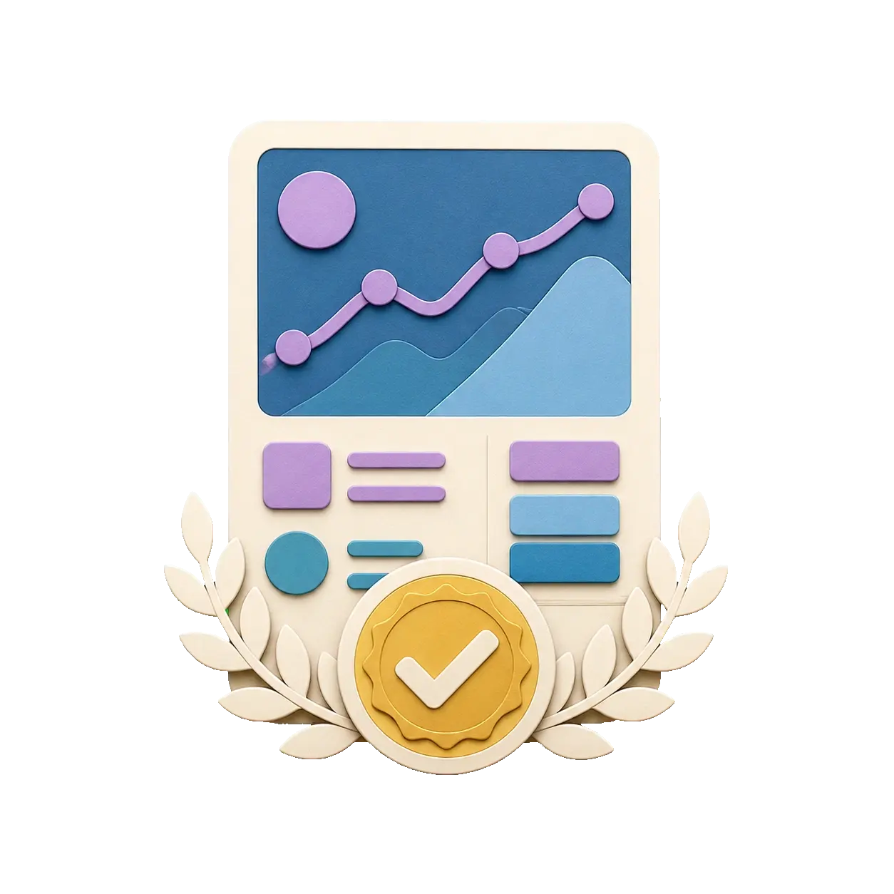 Paper-cut insights milestone card with a version checkpoint seal and laurel