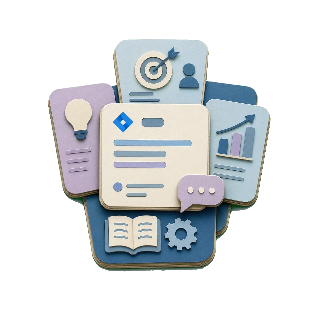 Jira 问题的纸质符号,经过产品、角色和市场背景的预先增强